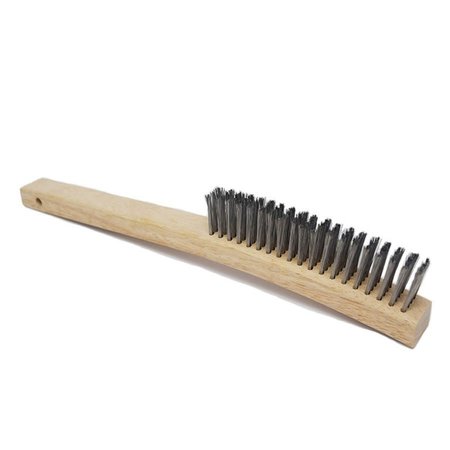 GORDON BRUSH 4x19 Row 0.006" SS Wire and 13-3/4" Curved Wood Handle Plater's Brush 414SS006G